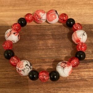 Handmade Red and Black Beaded Bracelet